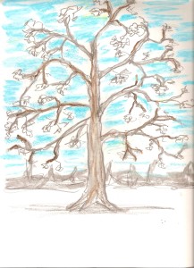 oil pastel tree first steps